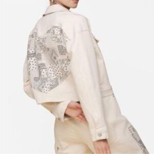 Avec Les Filles Cream Trucker Jean Jacket with Bandana Heart Back Inset Medium